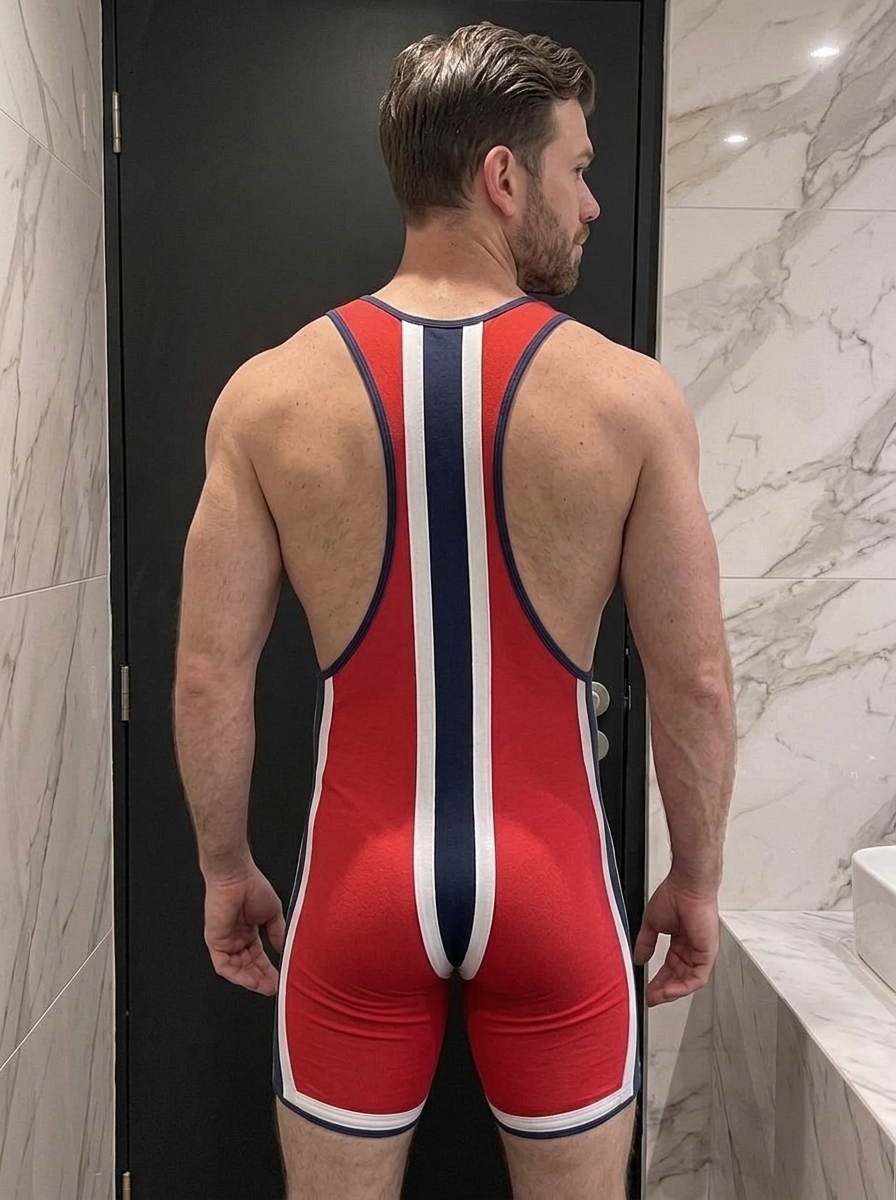  Joylgbt Men's Black/Red/White Stripe Men’s Singlet Bodysuit 	