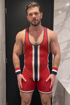  Joylgbt Men's Black/Red/White Stripe Men’s Singlet Bodysuit 	