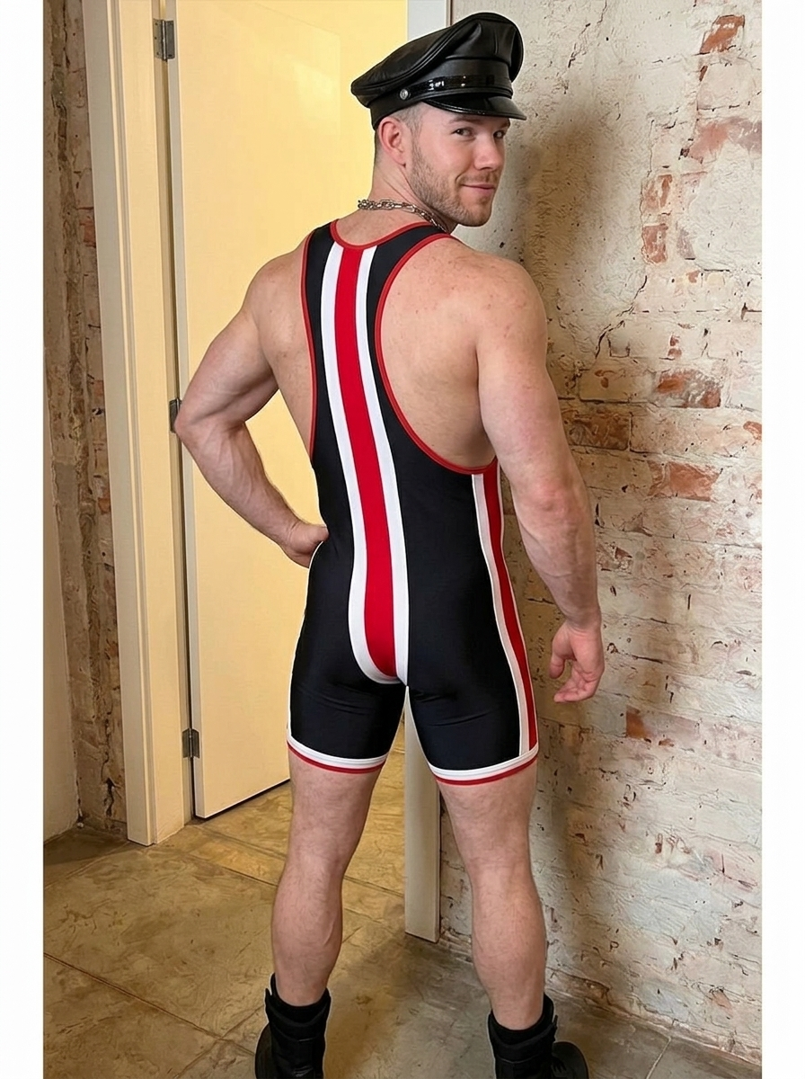  Joylgbt Men's Black/Red/White Stripe Men’s Singlet Bodysuit 	