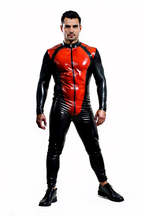 Joyglove Men's Red and Black Superhero-Inspired Bodysuit with Zipper Closure