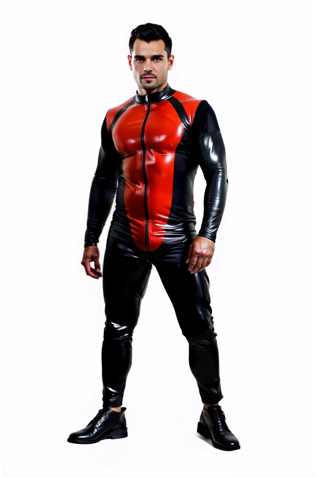 Joyglove Men's Red and Black Superhero-Inspired Bodysuit with Zipper Closure