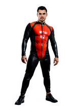Joyglove Men's Red and Black Superhero-Inspired Bodysuit with Zipper Closure