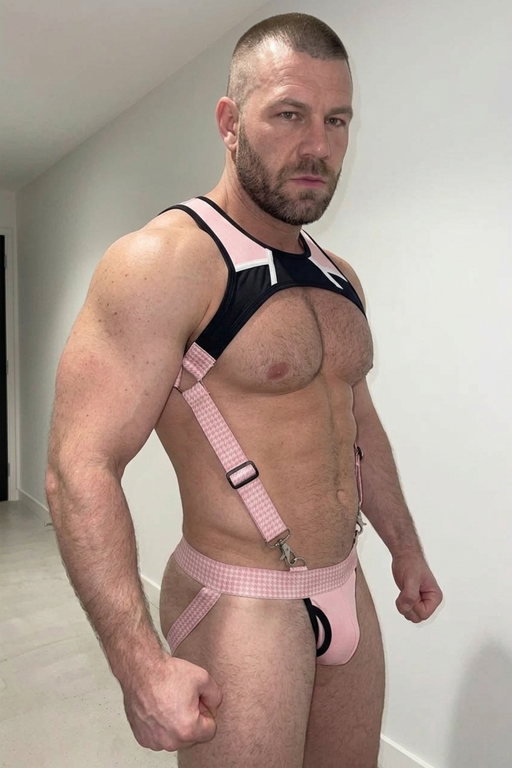Joylgbt Men’s Pink & Black Chest Harness Set 	