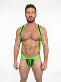 Joylgbt Men's Neon Green Faux Leather Harness and Thong Set	