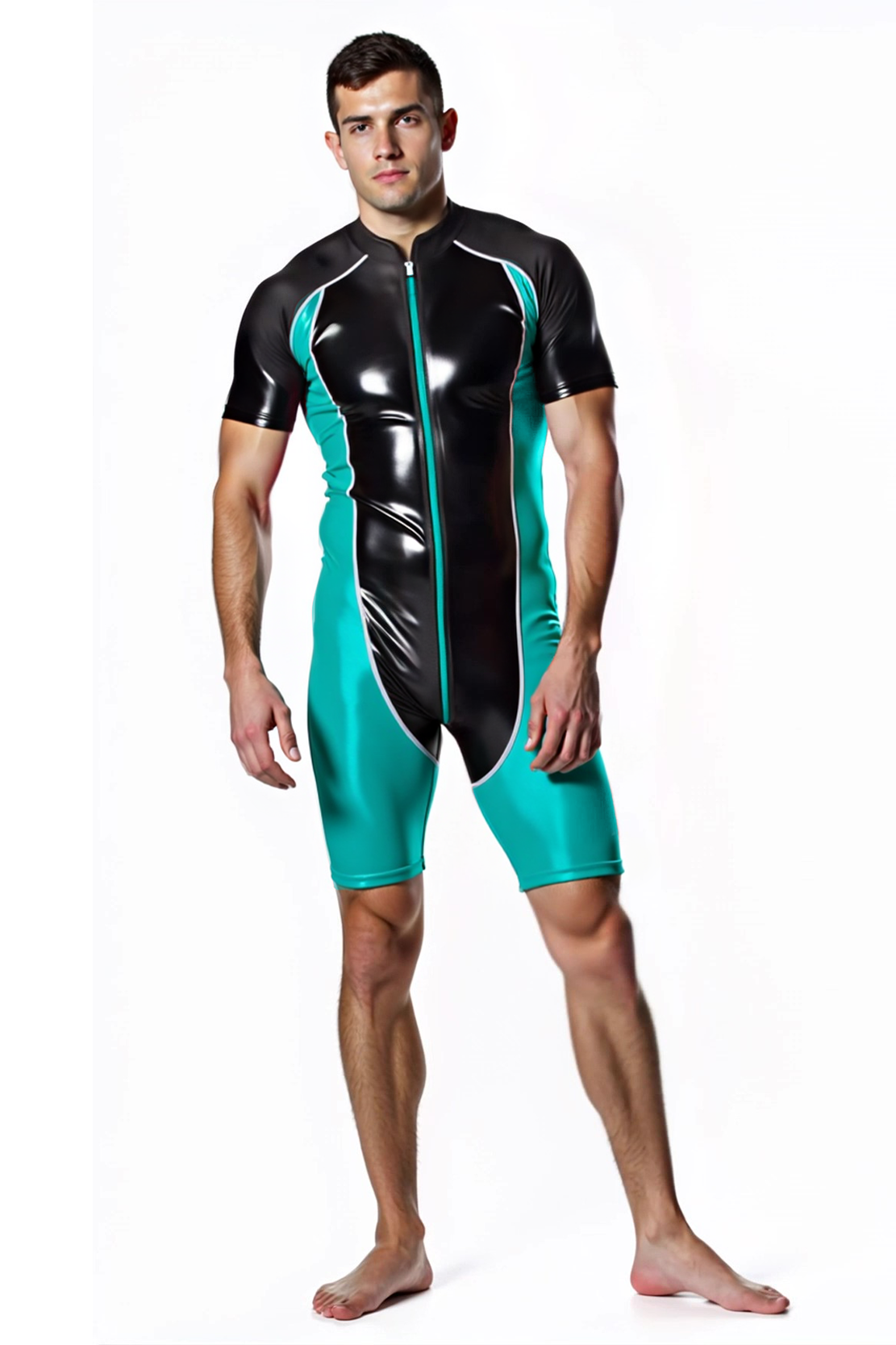Joyglove Men's Black & Red Bodysuit with Zip Closure