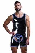 Joyglove Sleek Full-Body Blue Bodysuit for Men – Open Front Detail