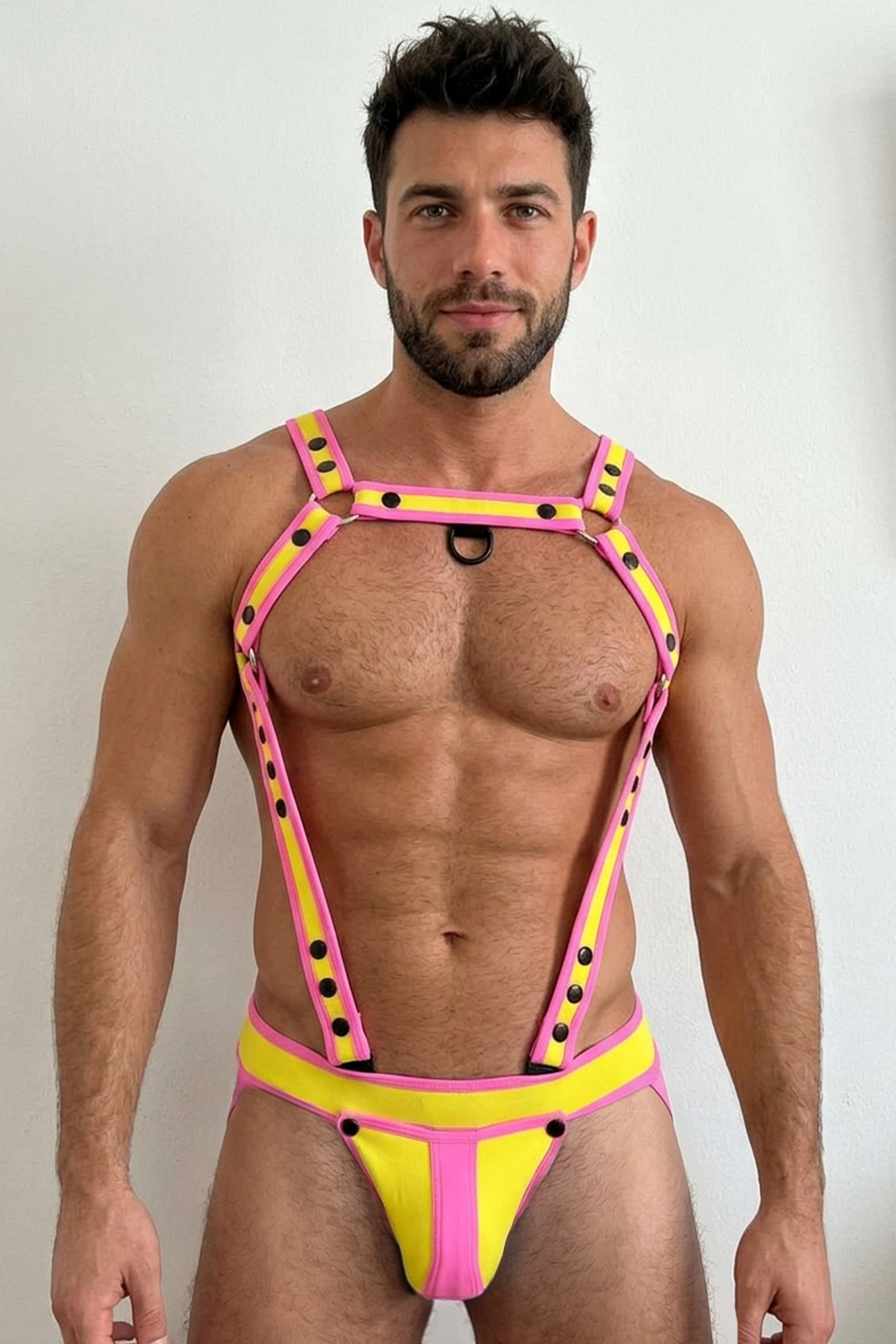 Joyglove Pink Yellow Harness Set with Studded Strap Design