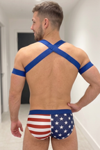 Joylgbt Men’s Blue Elastic Chest Harness + USA Flag Trunks Set	