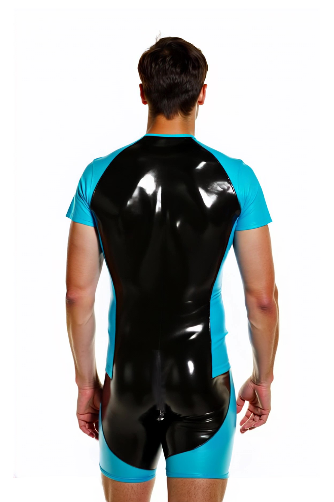 Joyglove Men’s GlossFit Compression Bodysuit-Sculpted PU Leather Design