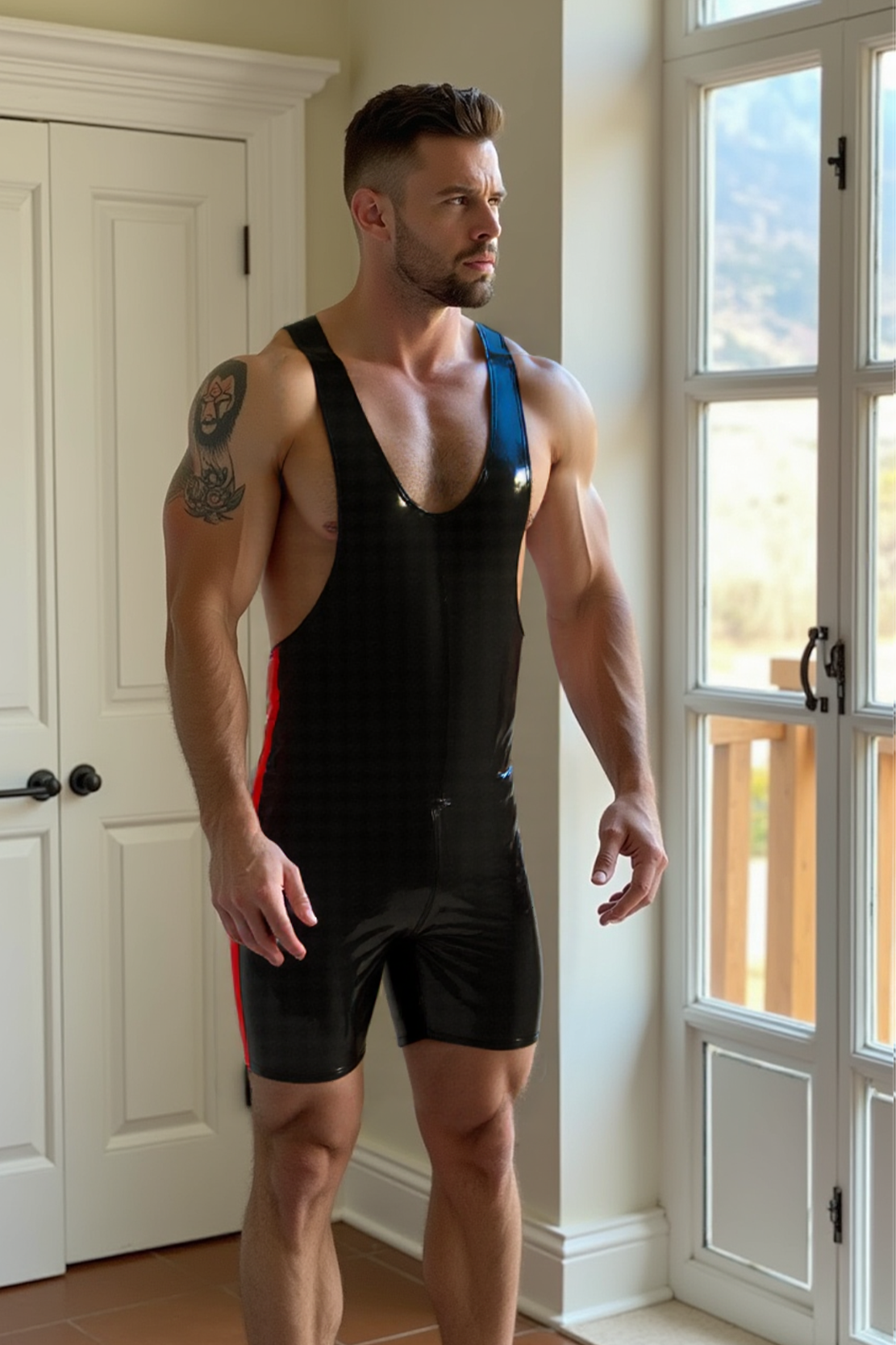 Joyglove Classic Black PU Leather Wrestling Singlet