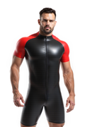 Joyglove Black & Red Short Sleeve PU Leather Bodysuit