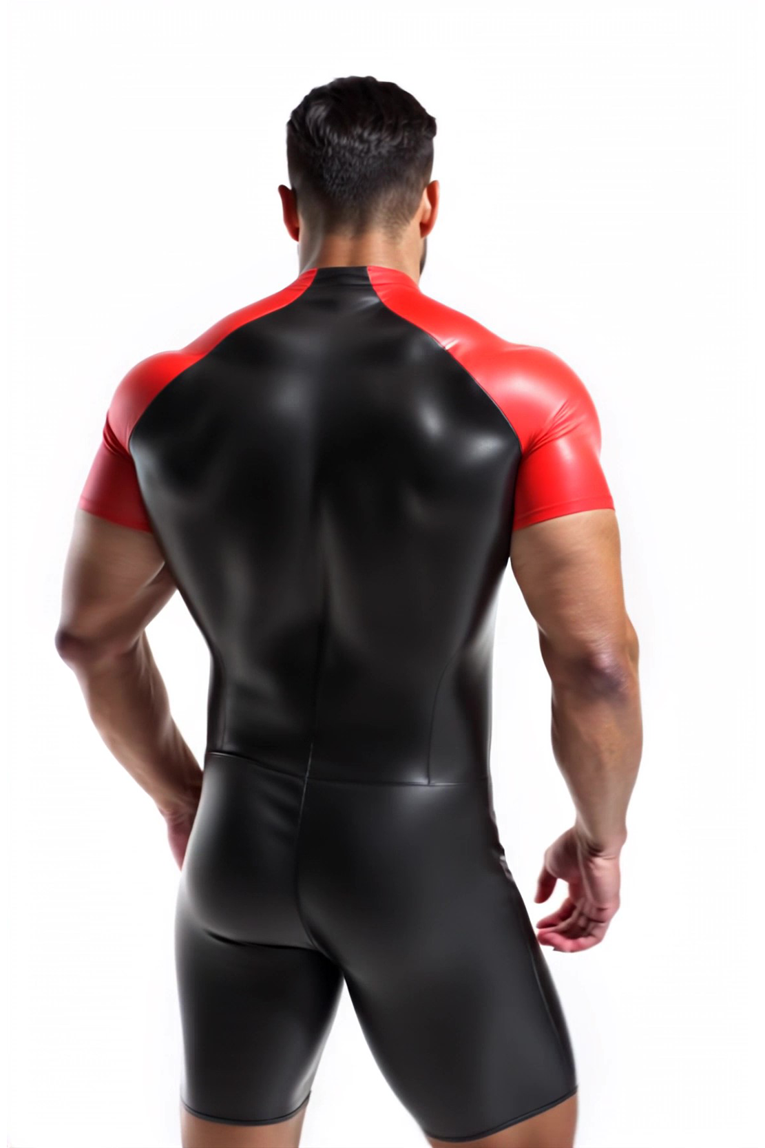 Joyglove Black & Red Short Sleeve PU Leather Bodysuit