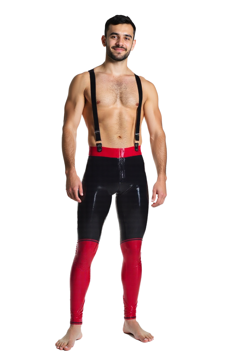 Joyglove Red & Black PU Leather Suspender Leggings – X-Back Fetish Pants