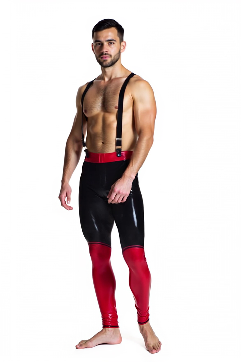 Joyglove Red & Black PU Leather Suspender Leggings – X-Back Fetish Pants