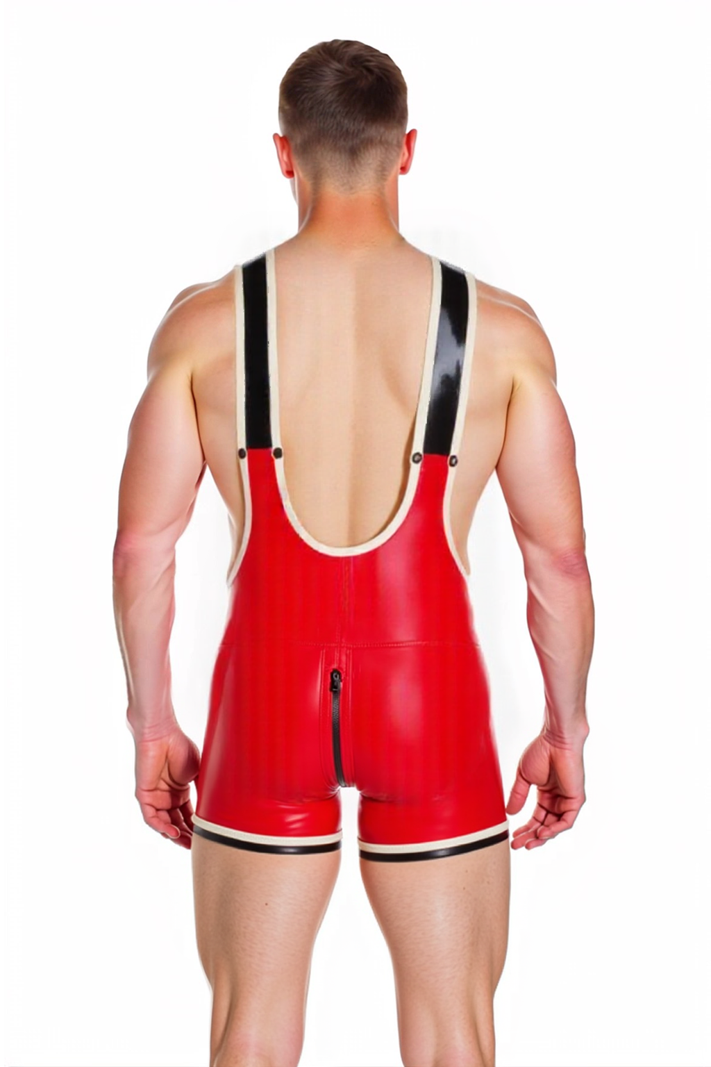 Joyglove Red PU Leather Suspender Shorts – Deep-V Fetish Harness Look