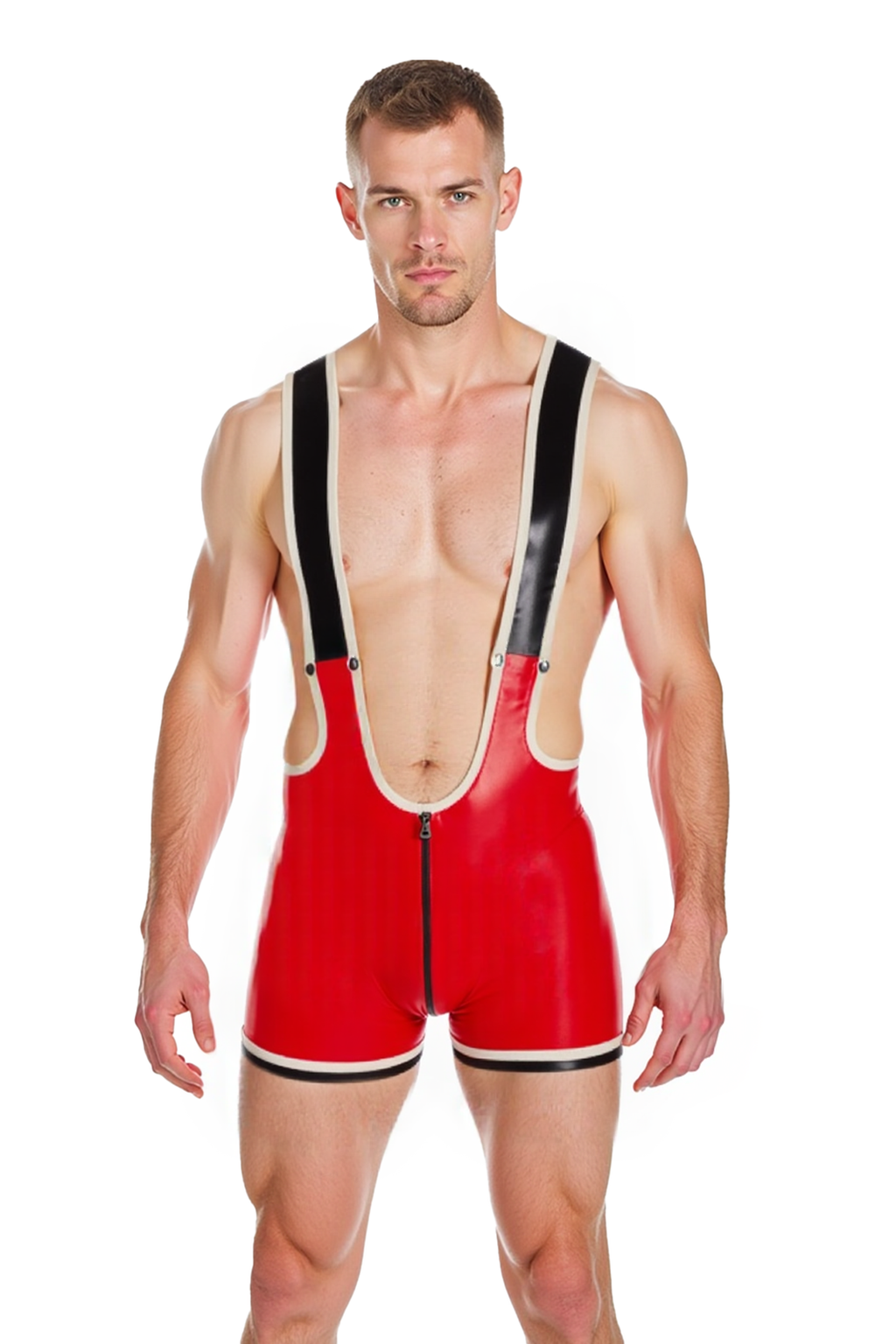 Joyglove Red PU Leather Suspender Shorts – Deep-V Fetish Harness Look