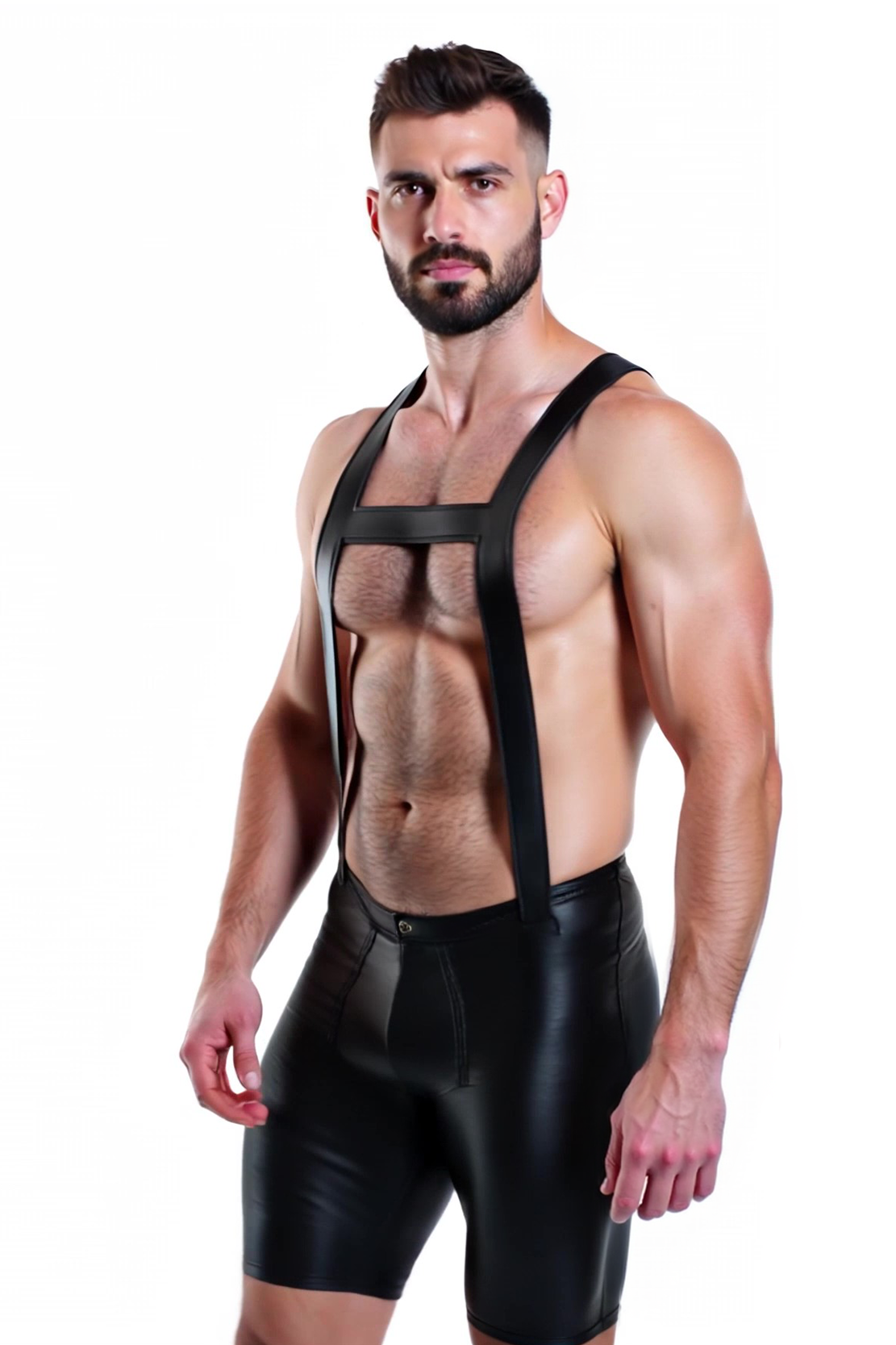 Joyglove Men’s Faux Leather Suspender Shorts