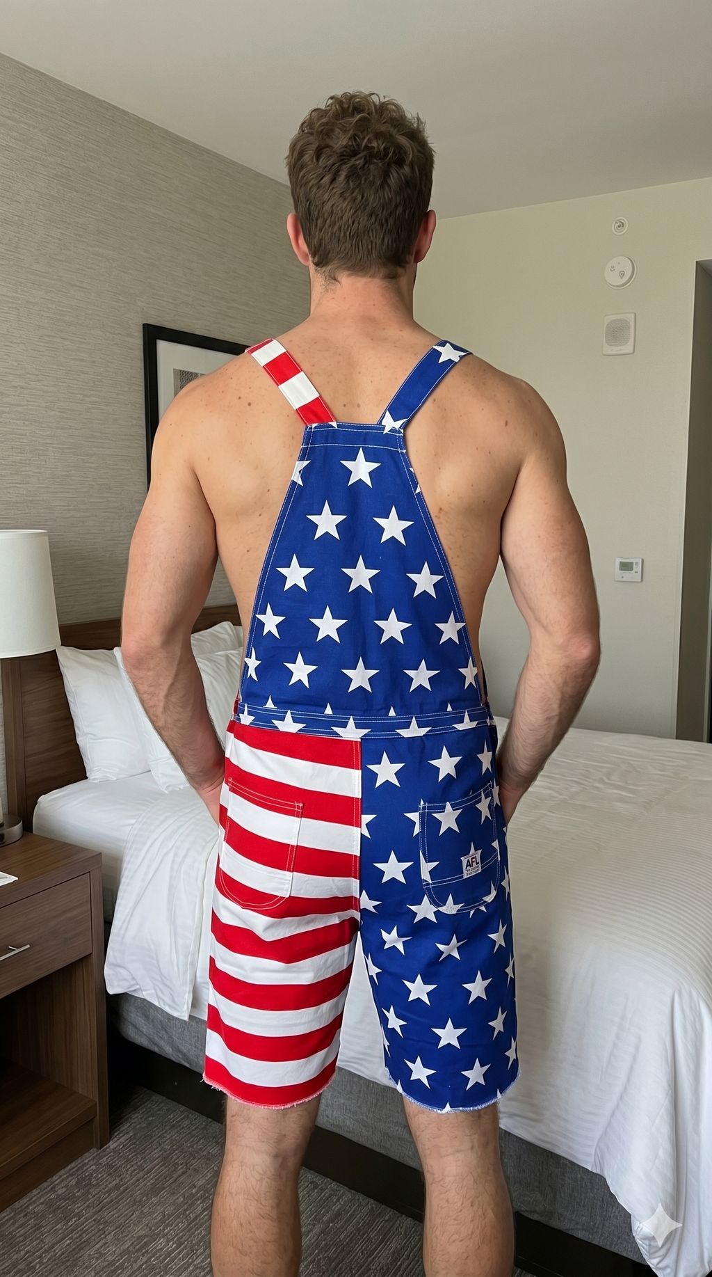 Joyglove Men's American Flag Bib Overalls Patriotic Sleeveless Long Shorts Jumpsuit