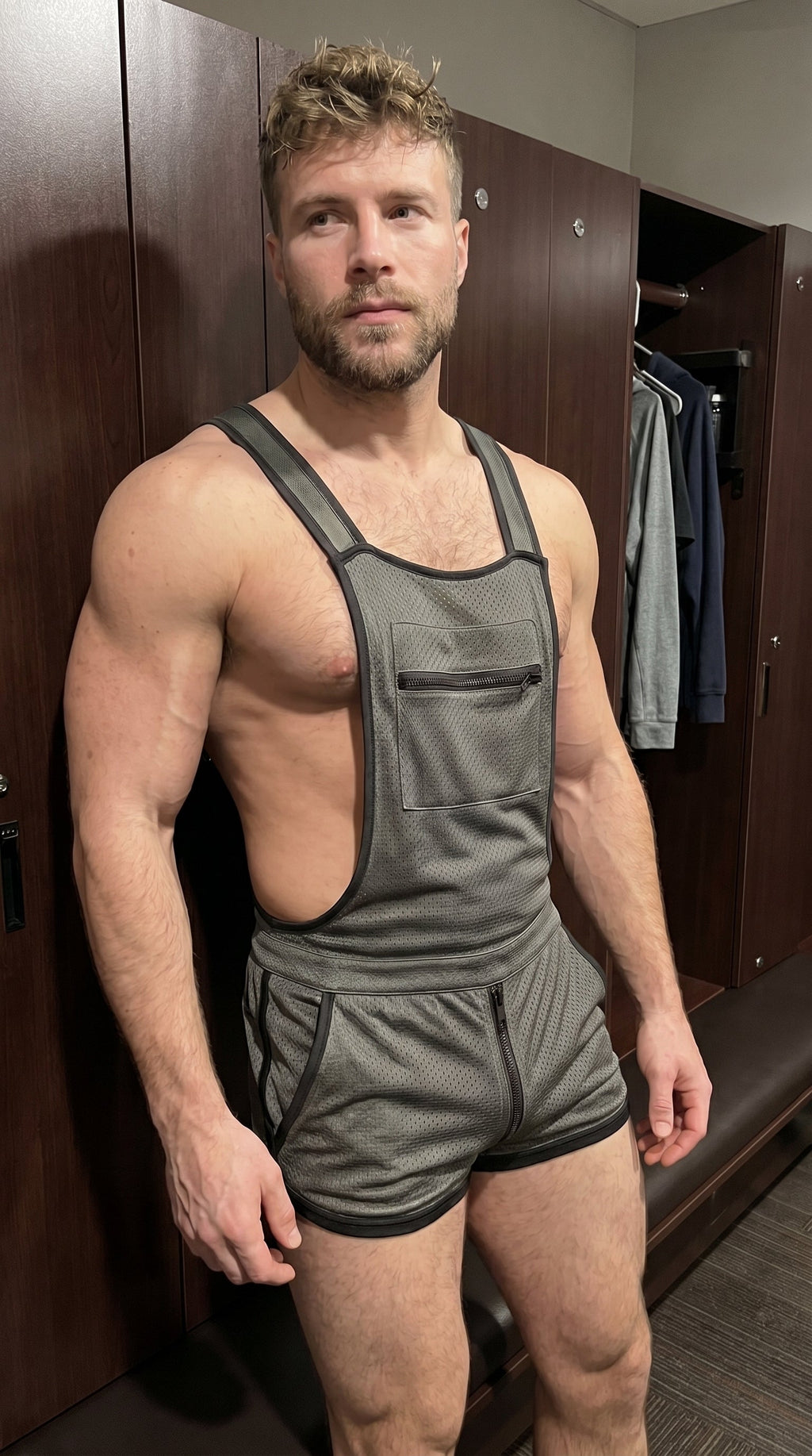 Joy-lgbt Men’s Red Mesh Suspender Shorts Romper