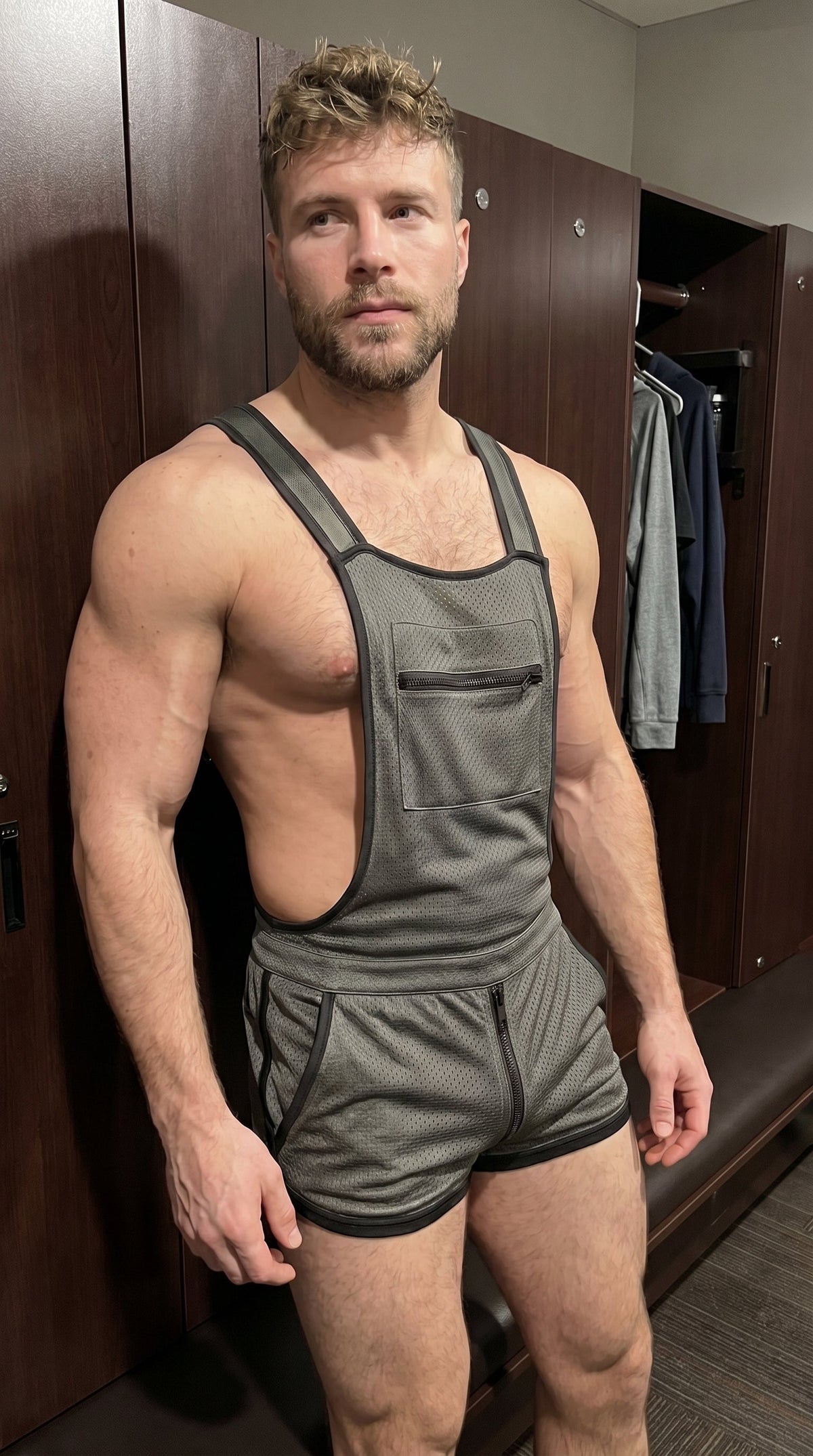 Joy-lgbt Men’s Red Mesh Suspender Shorts Romper