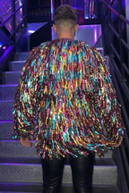 Joyglove Men’s Multicolor Sequin Fringe Jacket, Shiny Festival Party Statement Coat