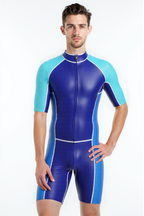 Joyglove Two-Tone Blue PU Leather Bodysuit – Gloss Finish with Front Zipper & Rear Access