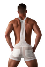 White Mesh Overall Shorts in Slim Fit
