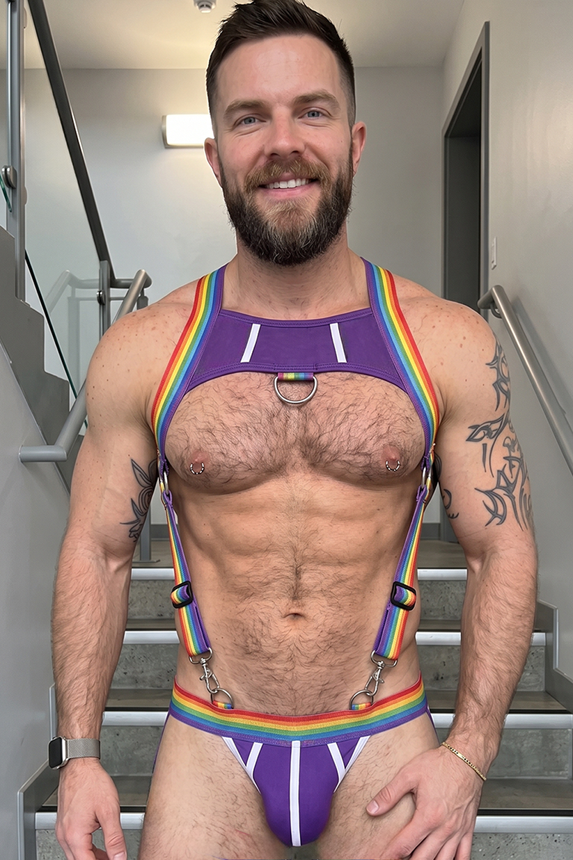 Joyglove Rainbow Pride Harness Set – Purple Mesh Chest Harness + Jockstrap