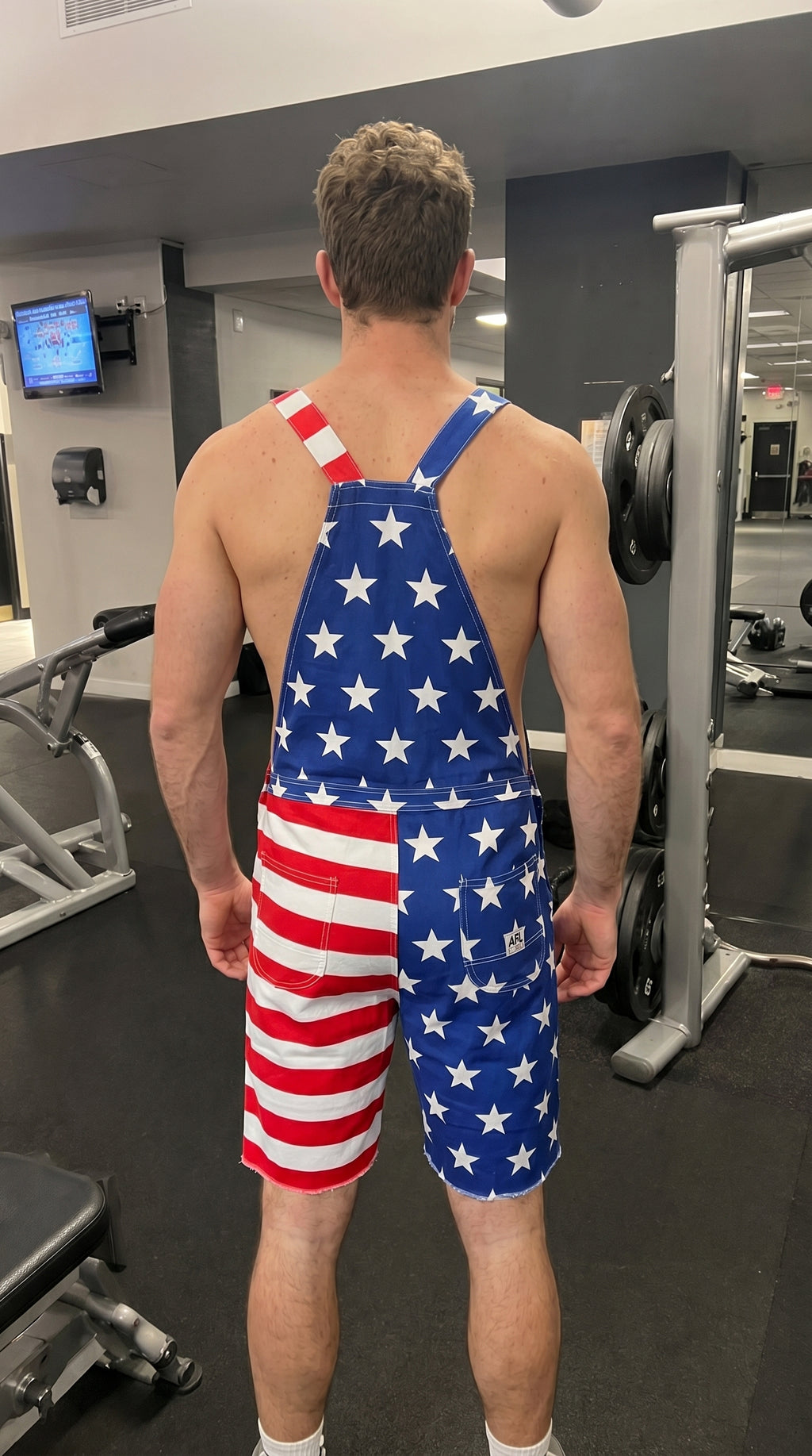 Men's American Flag Overall Shorts - Patriotic USA Shortalls
