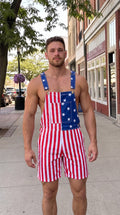 Men's American Flag Overall Shorts - Patriotic USA Shortalls