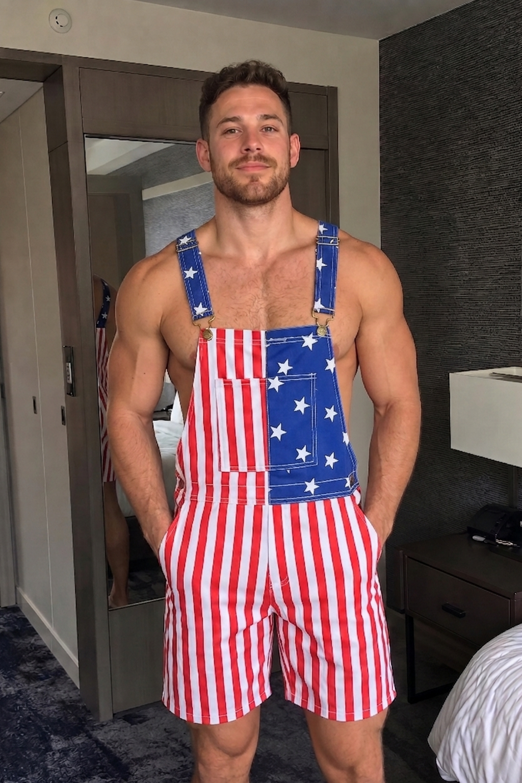 Men's American Flag Overall Shorts - Patriotic USA Shortalls