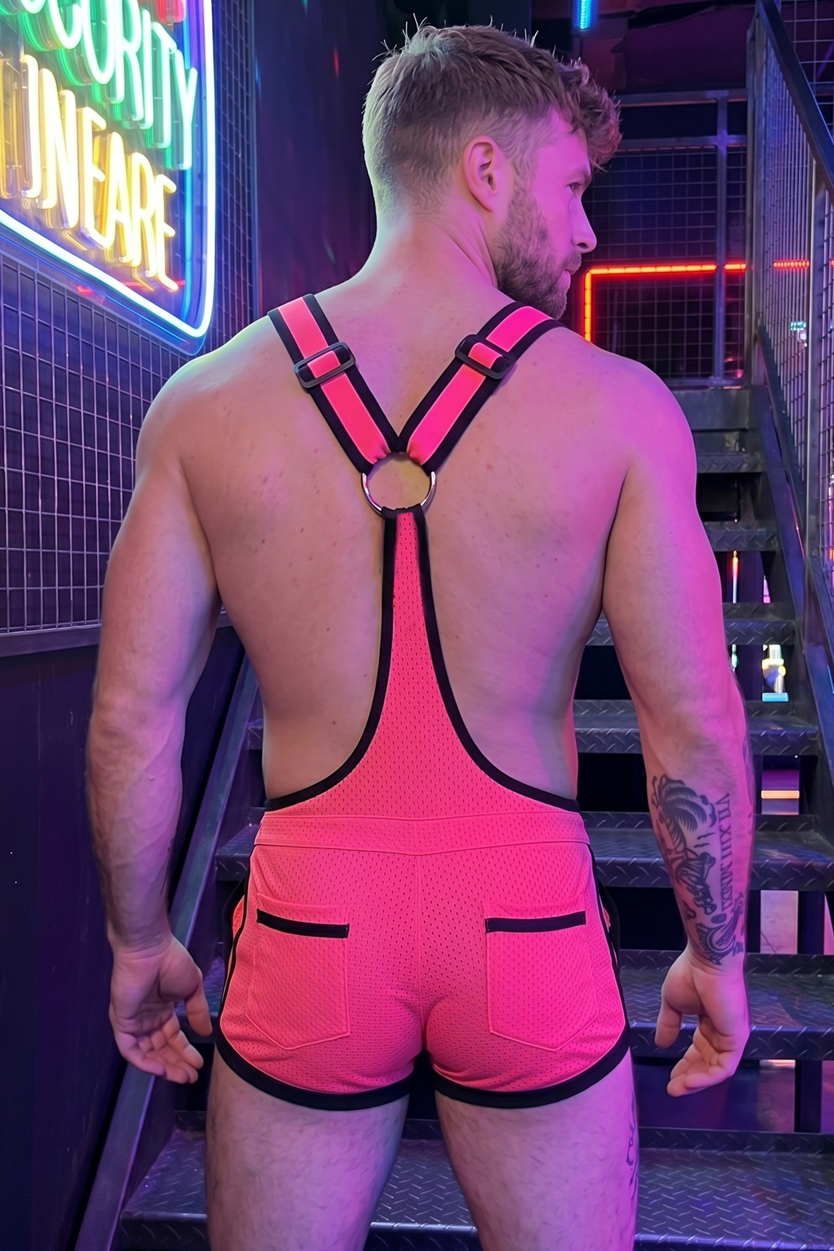 Men's Neon Mesh Overall Shorts - Festival Rave Romper
