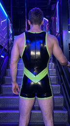 Men's Neon Wet Look Singlet - Futuristic Rave Bodysuit
