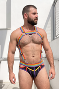 Men's Rainbow Pride Elastic Body Harness & Mesh Jockstrap Set