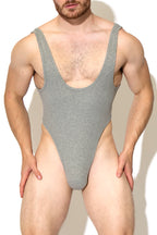 Men's High Waist Ribbed Bodysuit - Grey