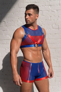 Joyglove Colorblock Net Harness Outfit — Red Strap V-Front + Matching Mesh Shorts