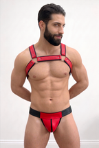 Joyglove Red & Black Leather-Style Harness Set — Chest Straps + Jockstrap Brief