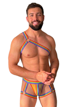 Joyglove Rainbow Pride Harness Set — One-Shoulder Chest Strap + Matching Jock with Leg Straps