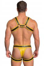 Joylgbt Men’s Black & Yellow Matte Harness Jock Set