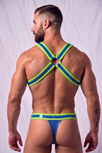Joyglove Electric Blue & Lime Harness Set — Glossy Chest Harness + Matching Pouch Brief