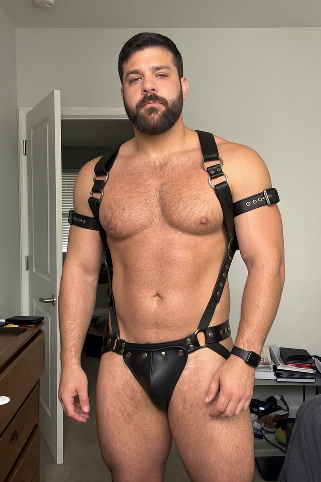 Joyglove Burgundy PU Leather Harness Set — O-Ring Back Straps + Metallic Jockstrap (No Gloves/Armbands)