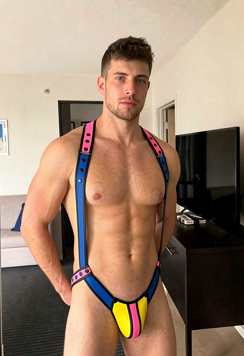 Joyglove Fierce & Fun PU Leather Color-Block Harness Briefs