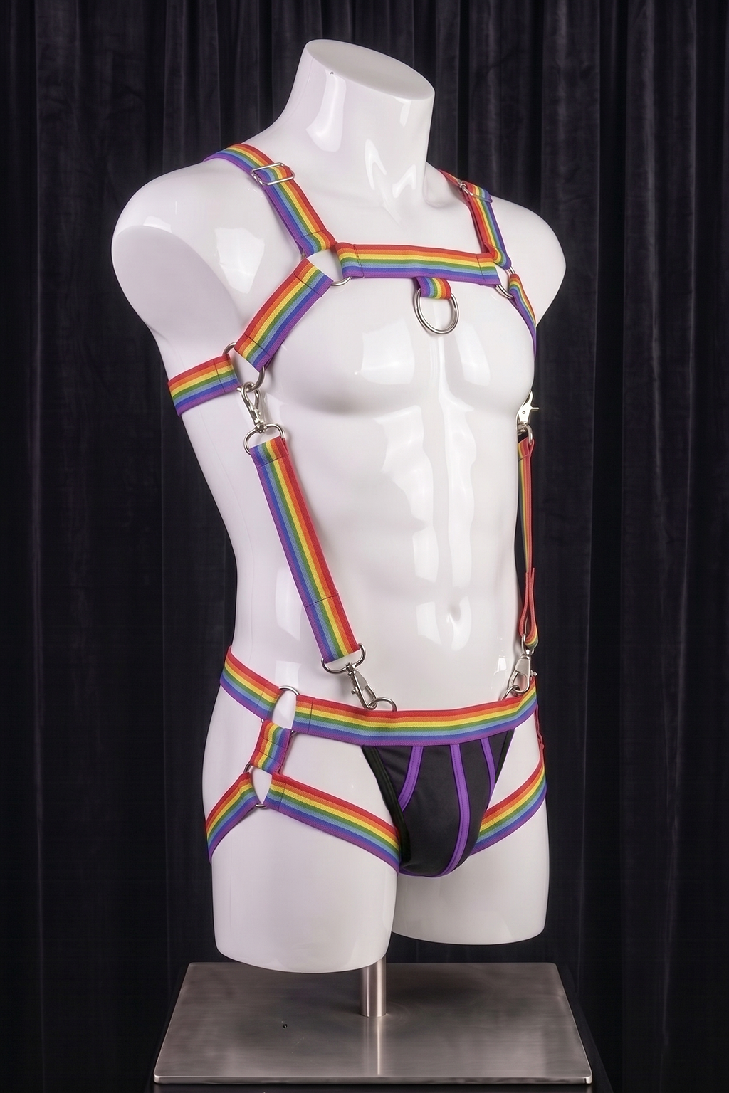 Joyglove Pride Rainbow Strap Harness Set — Chest D-Ring + Supportive Briefs