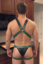 Joyglove Black & Tan PU Leather Harness Set — Chest Strap + Harness Brief with Thigh Straps, D-Ring Hardware