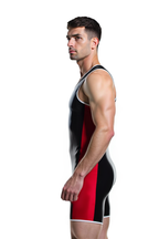 Joyglove PU Leather Effect Athletic Singlet – Sleek Fit in Red-Black or Blue