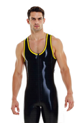 Joyglove Men's PU Leather Shine Singlet – Glossy Finish in Black/Yellow or Metallic Grey