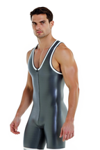 Joyglove Men's PU Leather Shine Singlet – Glossy Finish in Black/Yellow or Metallic Grey