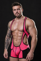 Joyglove Men’s Pink Mesh Singlet Bodysuit with Front Zipper