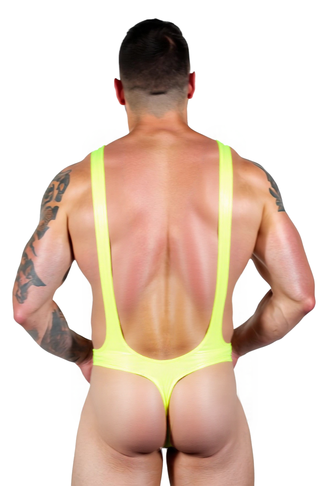 Joyglove High-Cut Neon PU Leather Thong Bodysuit