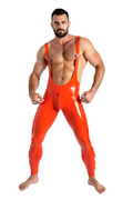 Joyglove Men's Red PU Leather Assless Jumpsuit